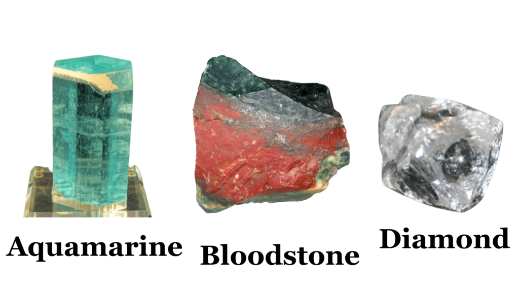 Aries Birthstone Images: Aquamarine, Bloodstone and Diamond