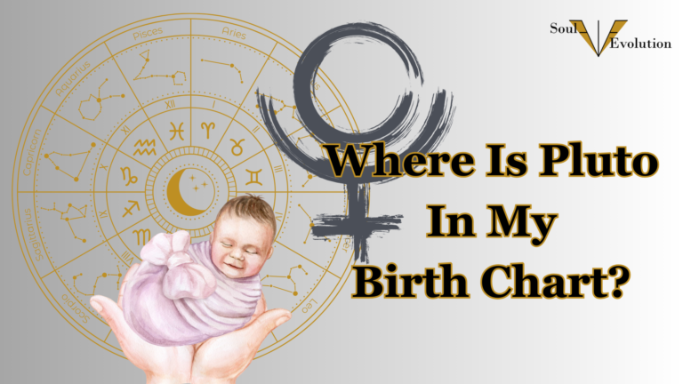 Where is Pluto in my birth chart? Hands holding a baby in front of a birth chart with Pluto Symbol nearby