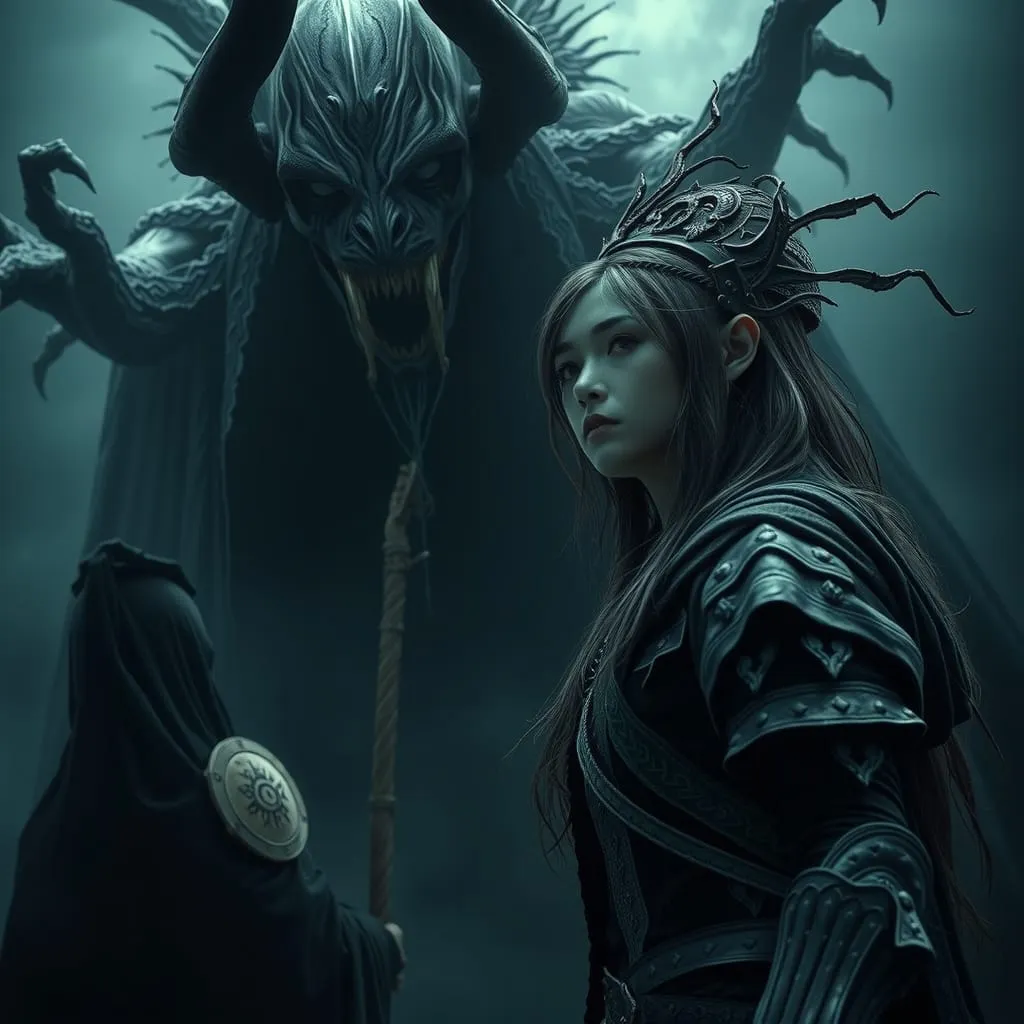 A depiction of a woman fighting through shadow work