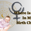 Where is Pluto in my birth chart? Hands holding a baby in front of a birth chart with Pluto Symbol nearby